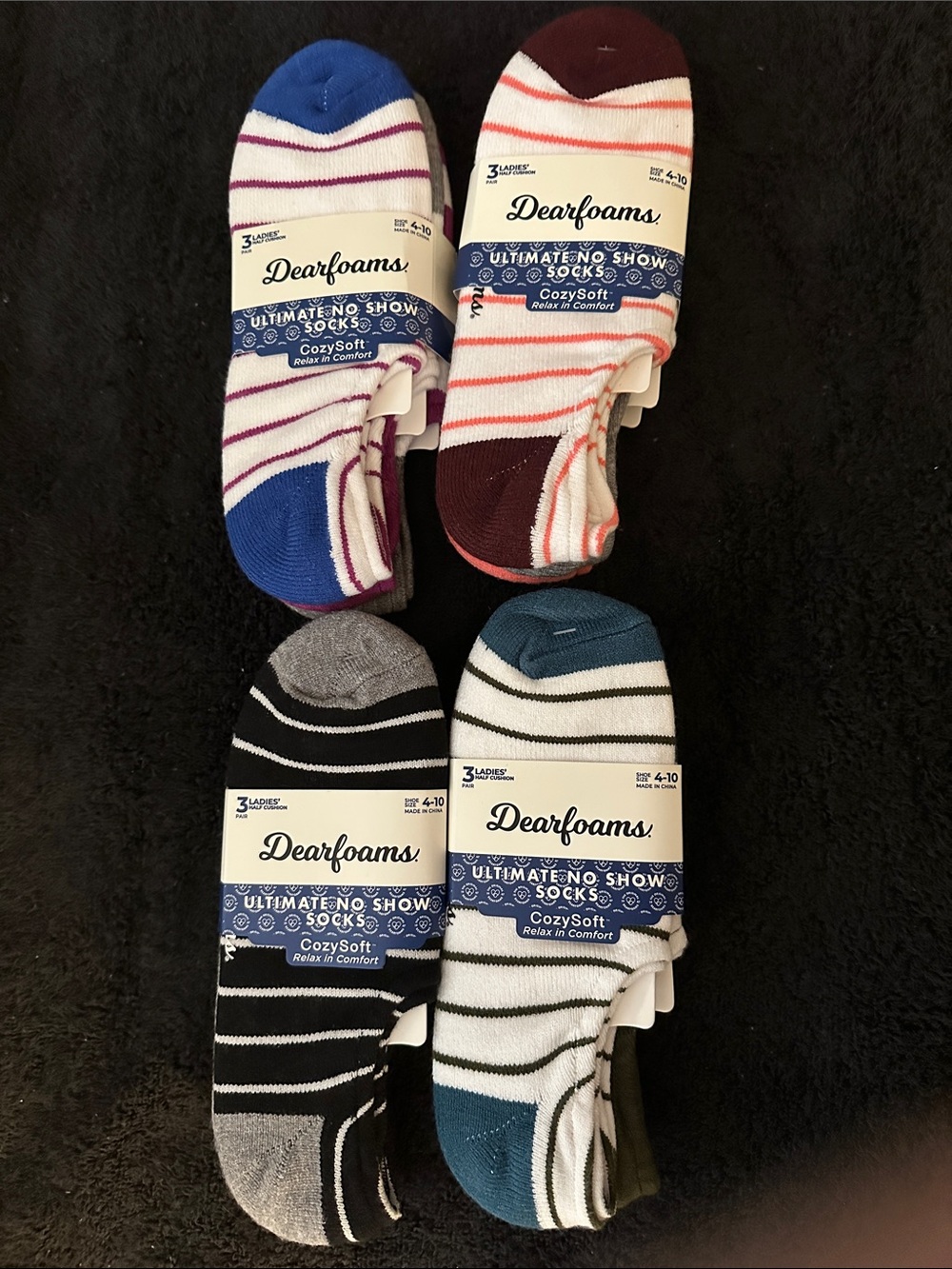 dearfoams No-Show Striped Socks Pack 12 pair total NWT